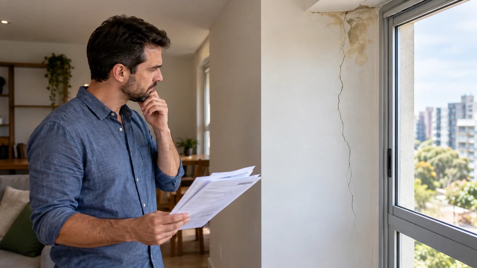 Proprietário observa rachadura em imóvel financiado com cobertura de seguro habitacional